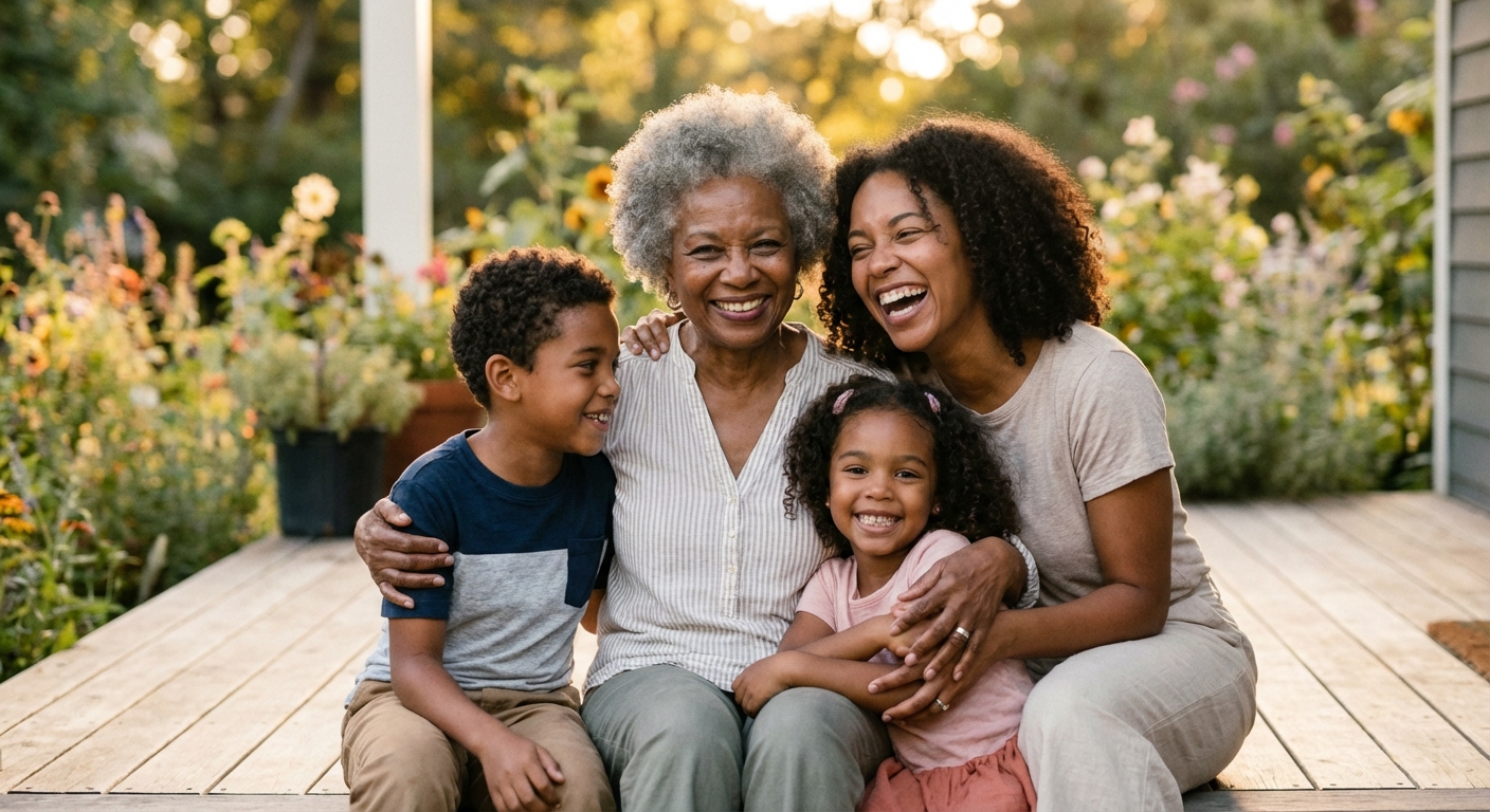 A happy multigenerational family together outdoors
